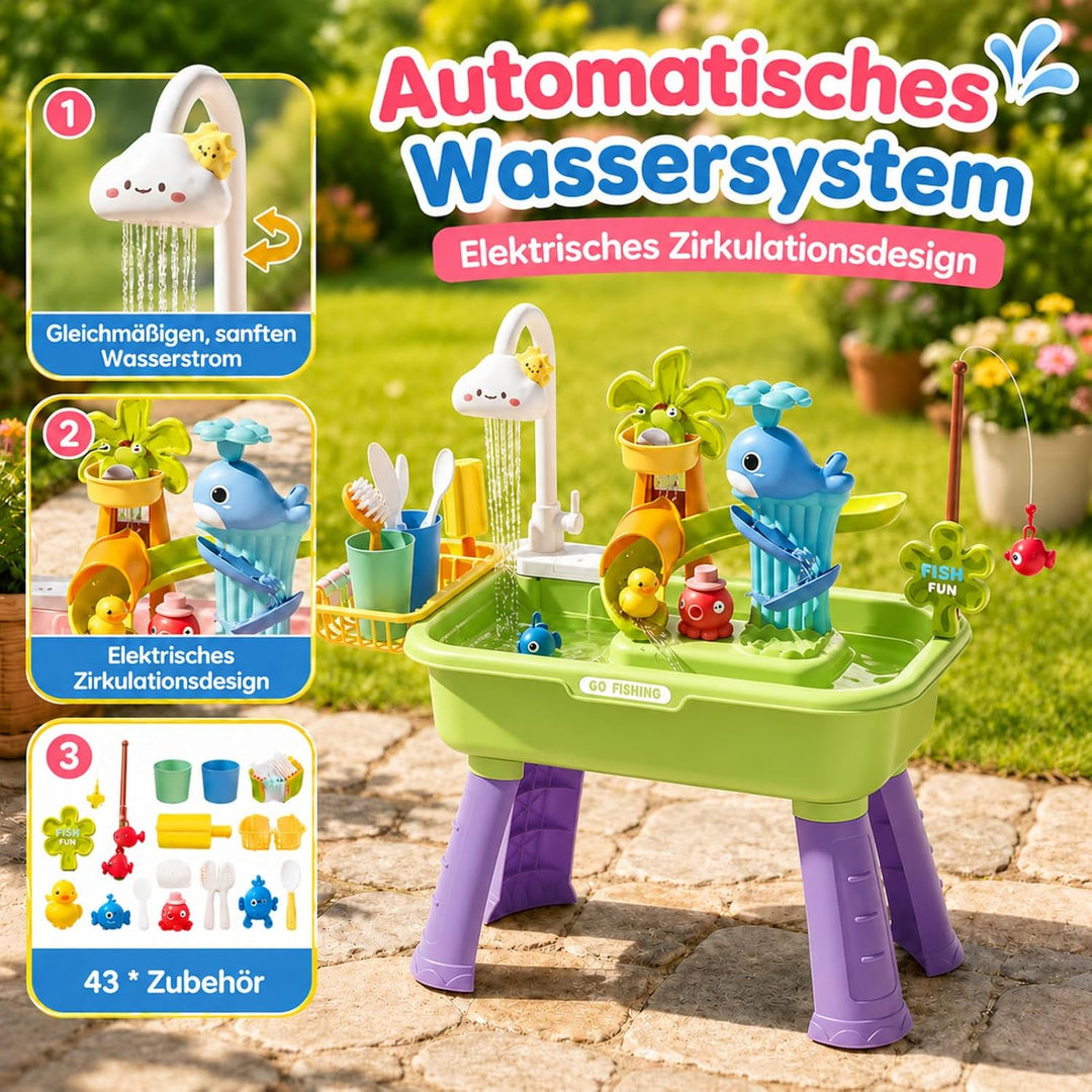 4-in-1 Spielspüle - Wassertisch Mit Pumpe Und Fliessendem Wasser | Sand Und Wasser Spielzeug | Angel