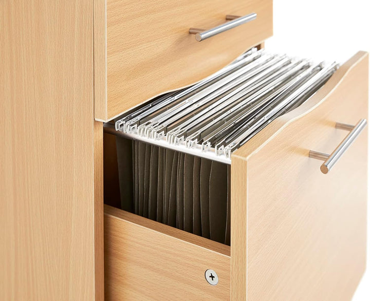 MMT Furniture Designs Ltd MT Products Mobilschrank mit 3 Schubladen, abschliessbar, Buche, für Schre