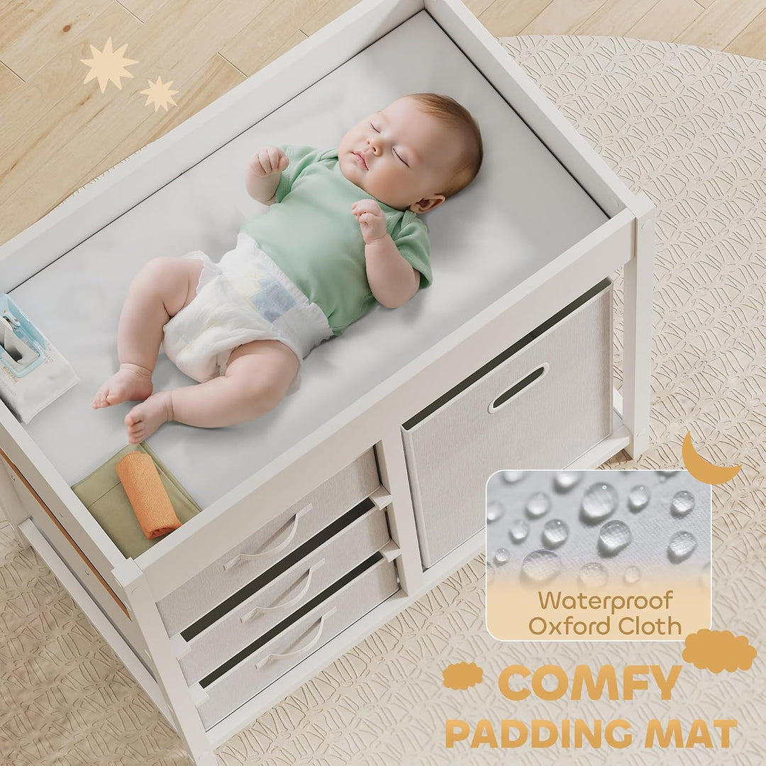 AIYAPLAY Wickeltisch mit 4 Schubladen, Wickelkommode für 0-12 Monate (max. 11kg), mit Matte, Säuglin
