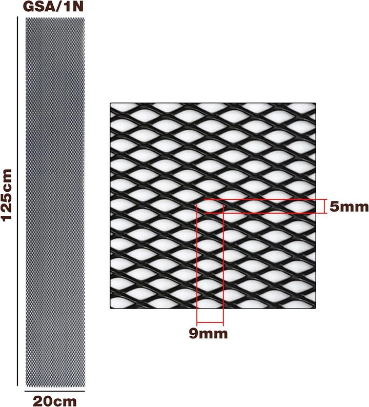 Simoni Racing GSA/1N Schmale Mesh Aluminium- Grösse 125 X 20 Cm, Schwarz