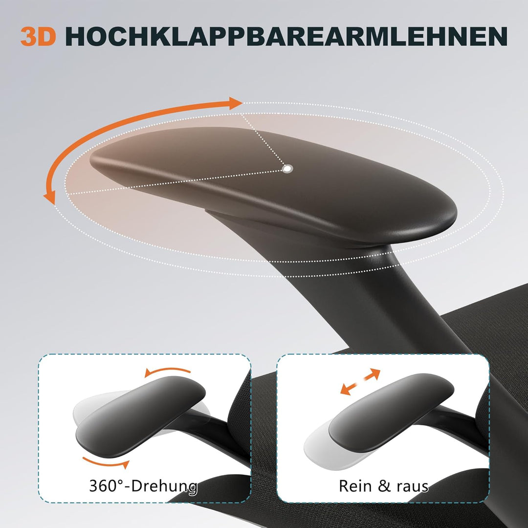 Bürostuhl Ergonomisch Schreibtischstuhl Drehstuhl Verstellbarer Armlehnen Lendenstütze gasdruckfeder