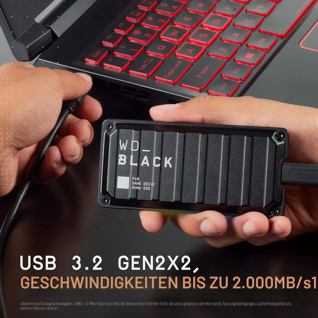 WD_BLACK P40 Game Drive SSD 500 GB externe SSD (WD_BLACK Dashboard, 2.000 MB/s Lesen, 1.950 MB/s Sch