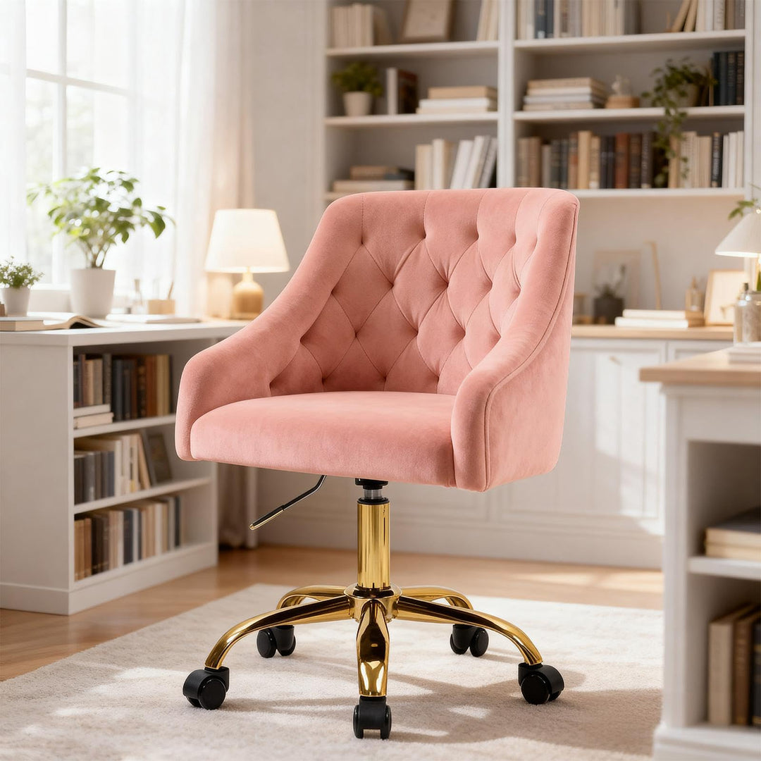 Homeoffice Bürostuhl aus Samt, ergonomischer Schreibtischstuhl höhenverstellbar, Drehstuhl mit Rolle