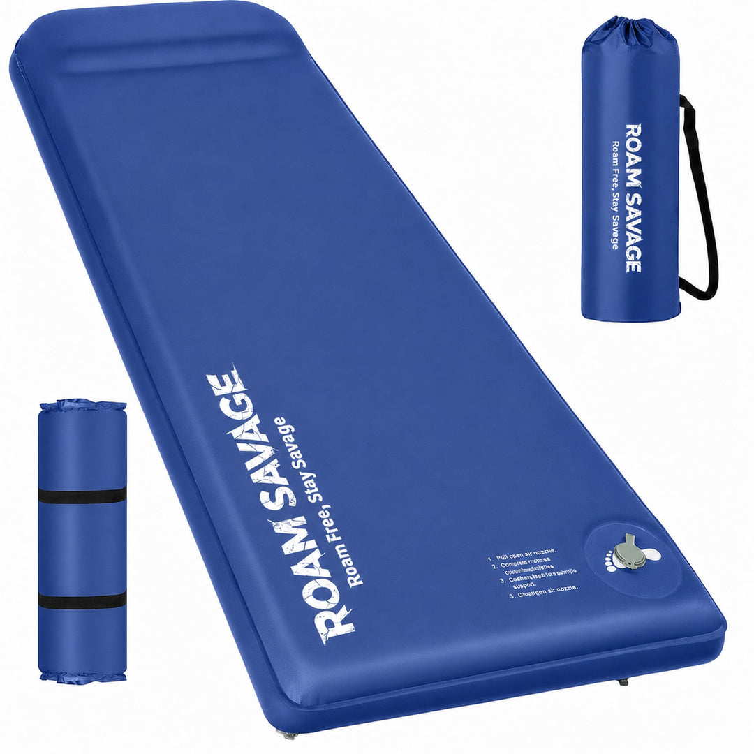ROAM Savage Selbstaufblasende Camping-Isomatte, 7 cm Schlafmatte mit Kopfkissen, R-Wert 8,0 Isolieru