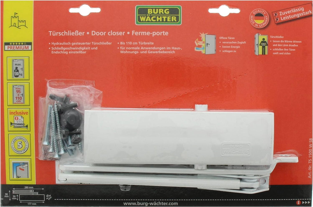 Burg-Wächter Türschliesser für Innentüren, Hydraulisch, Variabel einstellbar, Breite bis 110 cm, Gew