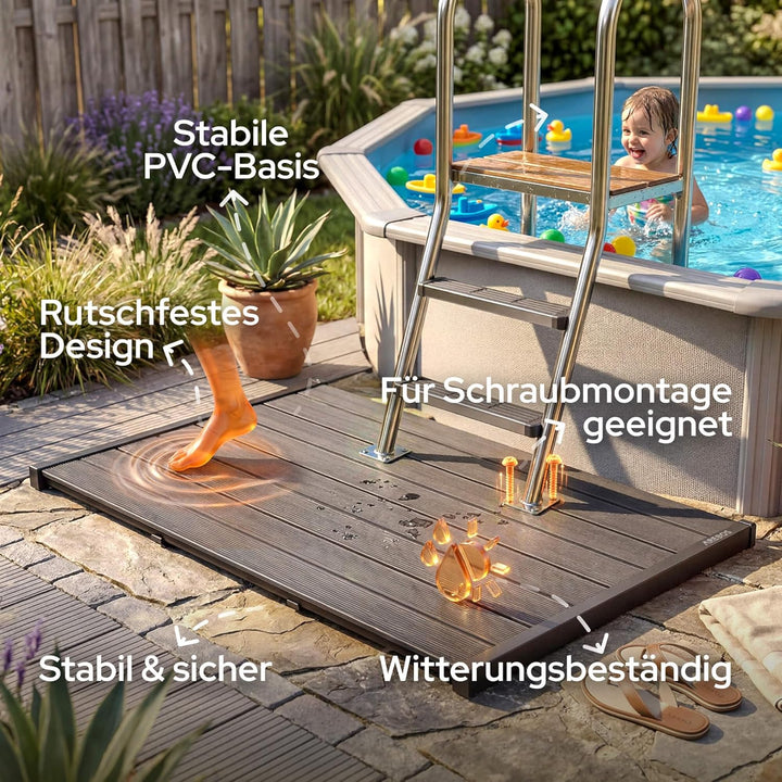 Arebos Bodenelement für Gartendusche & Solardusche | PVC Bodenplatte 101x57 cm | rutschfest & wasser