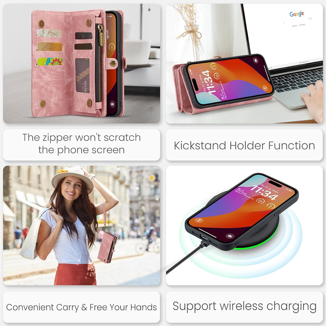 UFinetech für iPhone 15 Pro Max Hülle, Flip Leder TPU Stossfeste Kartenfach Tasche Handyhülle für iP