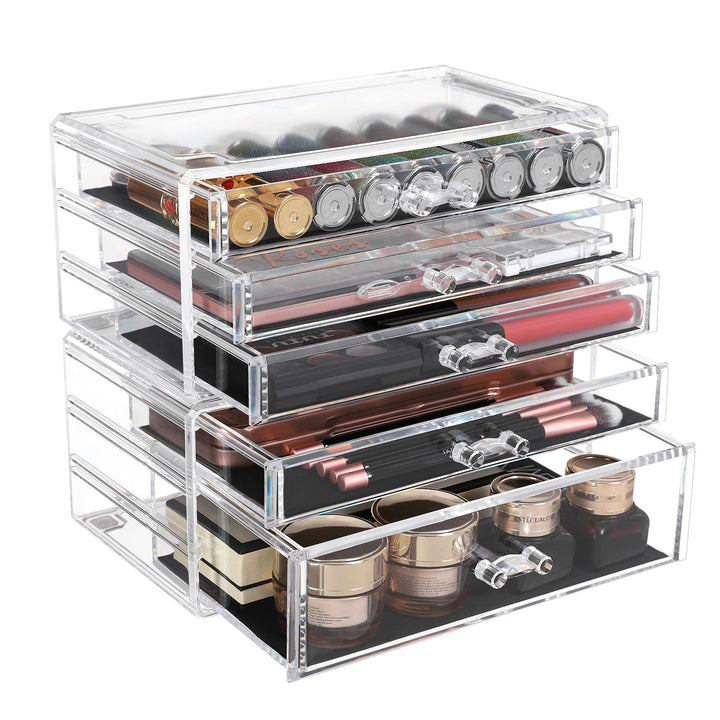 SONGMICS Make-up Organizer, 2 stapelbare Aufbewahrungsboxen für Schmuck und Kosmetik, mit 5 Schublad