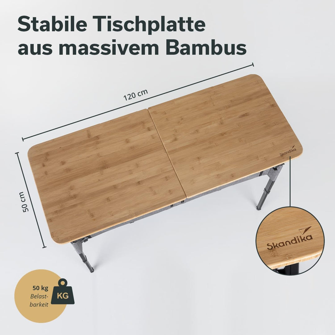 Skandika Campingtisch mit Schrank Tolja | Outdoor Bambus Klapptisch mit Stauraum, höhenverstellbar,