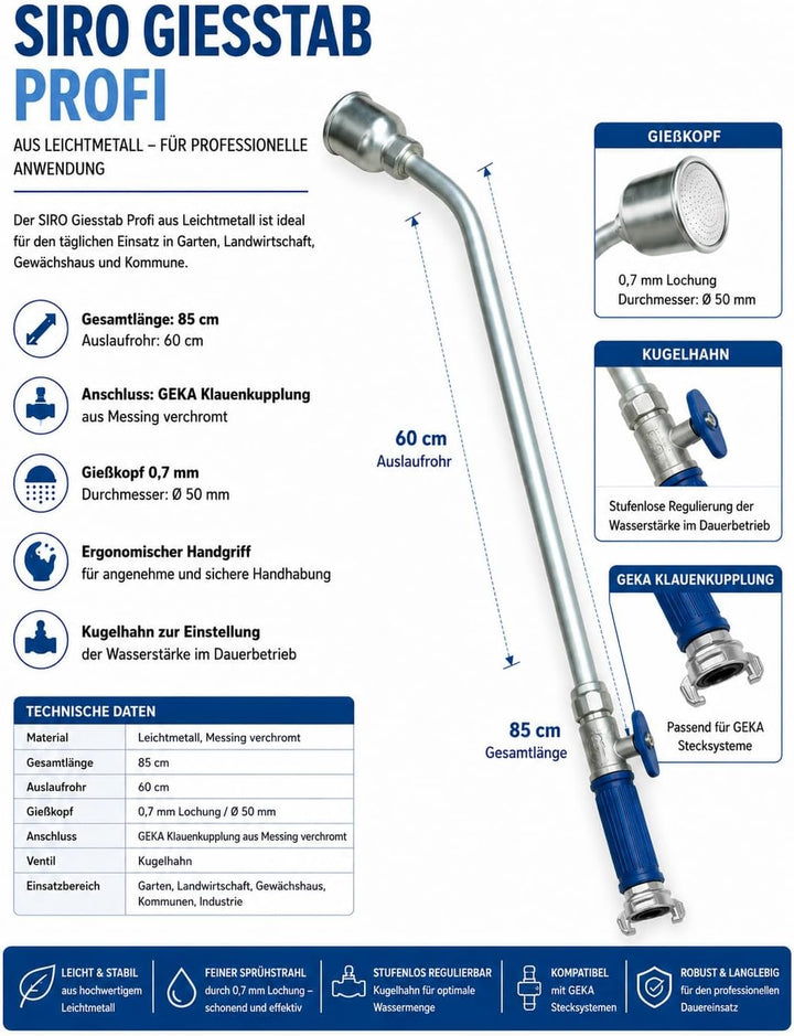 Sirocco Profi-Giessstab aus Leichtmetall 60cm Auslaufrohr Schnellkupplung