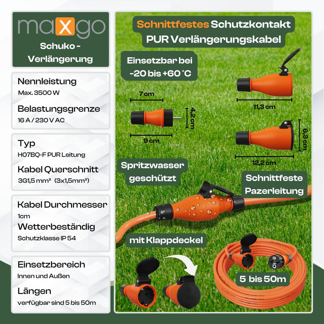 netbote24 Schutzkontakt Pur-Verlängerungskabel H07BQ-F 3x1,5 bis 3x2,5 mm² IP44 Aussenbereich Bauste