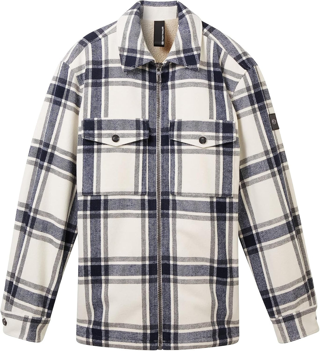 TOM TAILOR Herren Flanell Karo-Jacke mit Teddyfell im Innenfutter M 32517-beige Wool Check, M 32517-