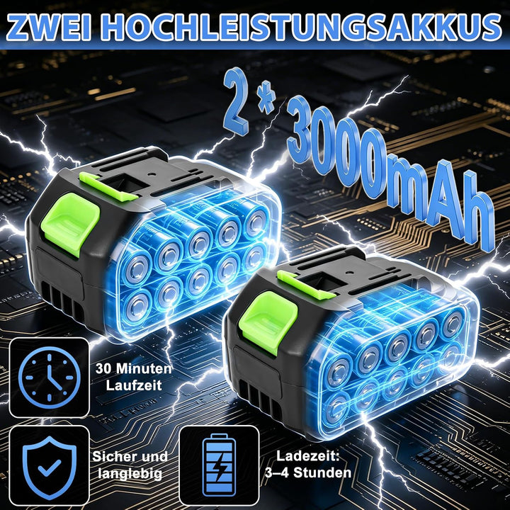 Akku Hochdruckreiniger, Mobiler hochdruckreiniger mit 2×3.0Ah Akkus, 6-in-1 Multifunktionale, 5M Sch