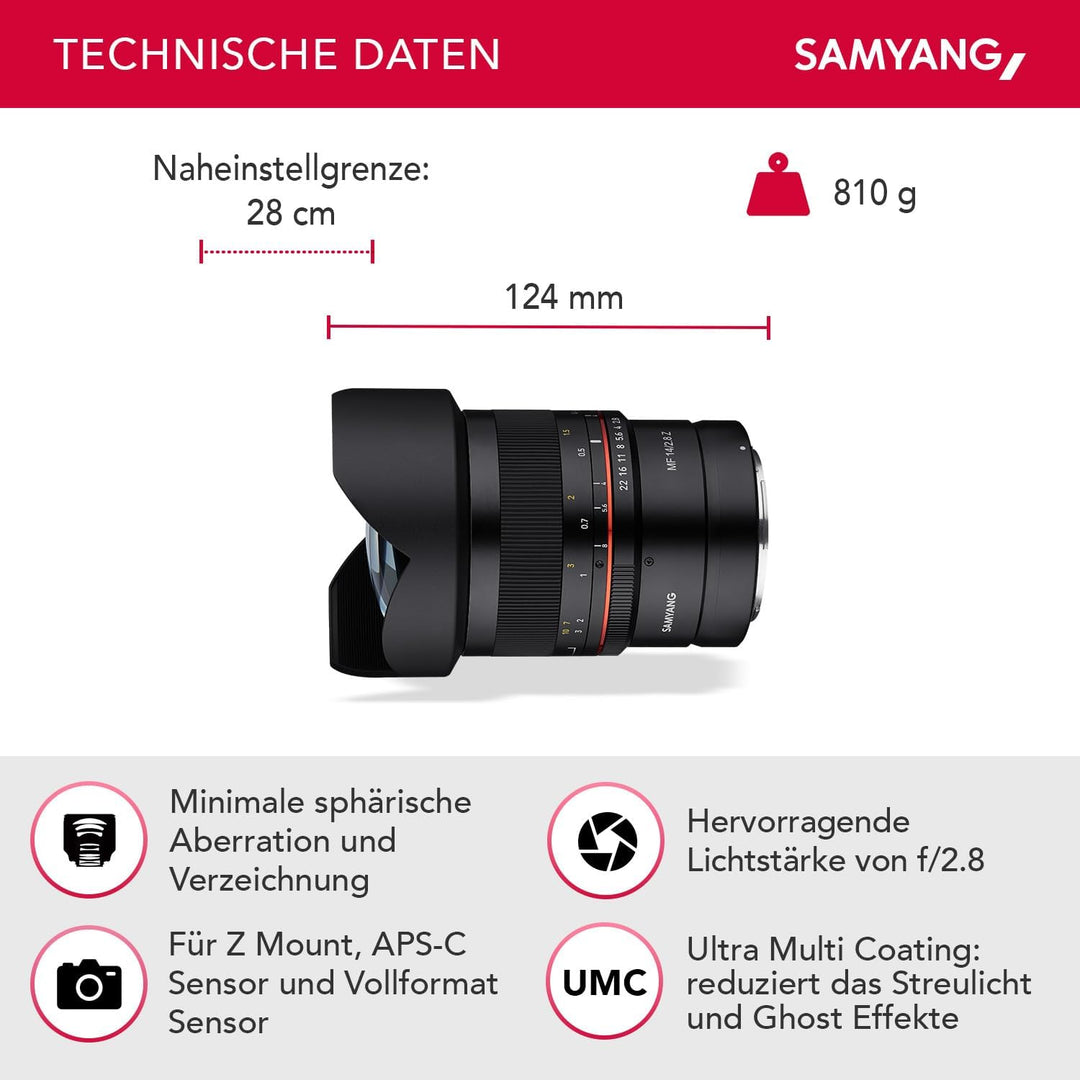 Samyang MF 14mm F2.8 Z Nikon Z - manuelles Ultraweitwinkel Objektiv, 14 mm Festbrennweite für Nikon