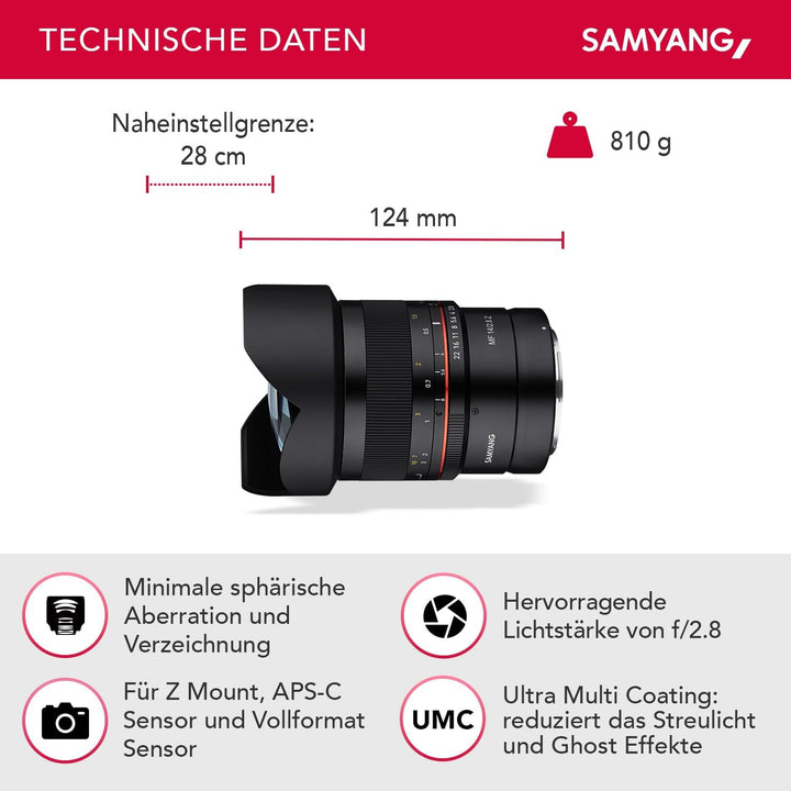 Samyang MF 14mm F2.8 Z Nikon Z - manuelles Ultraweitwinkel Objektiv, 14 mm Festbrennweite für Nikon