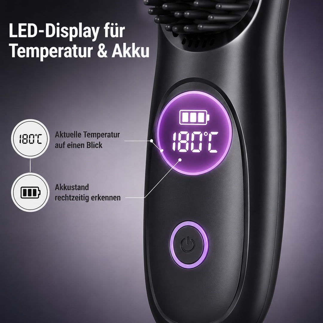 Stylingbürste für Kurze Haare,Glättbürste Kabellos mit LED Anzeige,Glättungskamm verhindert Haarzieh