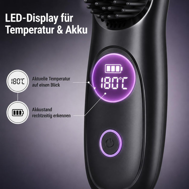 Stylingbürste für Kurze Haare,Glättbürste Kabellos mit LED Anzeige,Glättungskamm verhindert Haarzieh