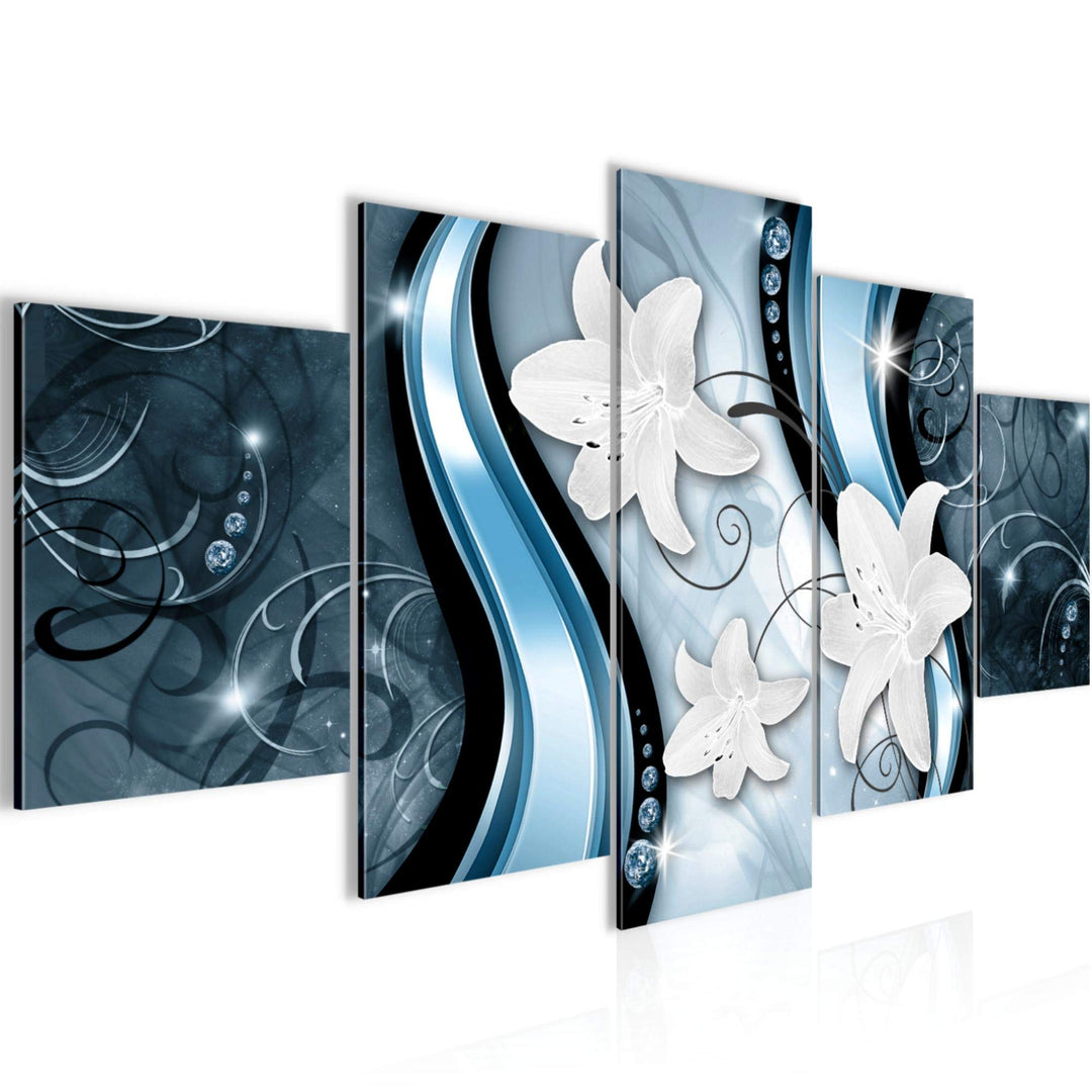 Runa Art Wandbilder Blumen Lilien 5 Teilig Bild auf Vlies Leinwand Deko Wohnzimmer Abstrakt Blau 210