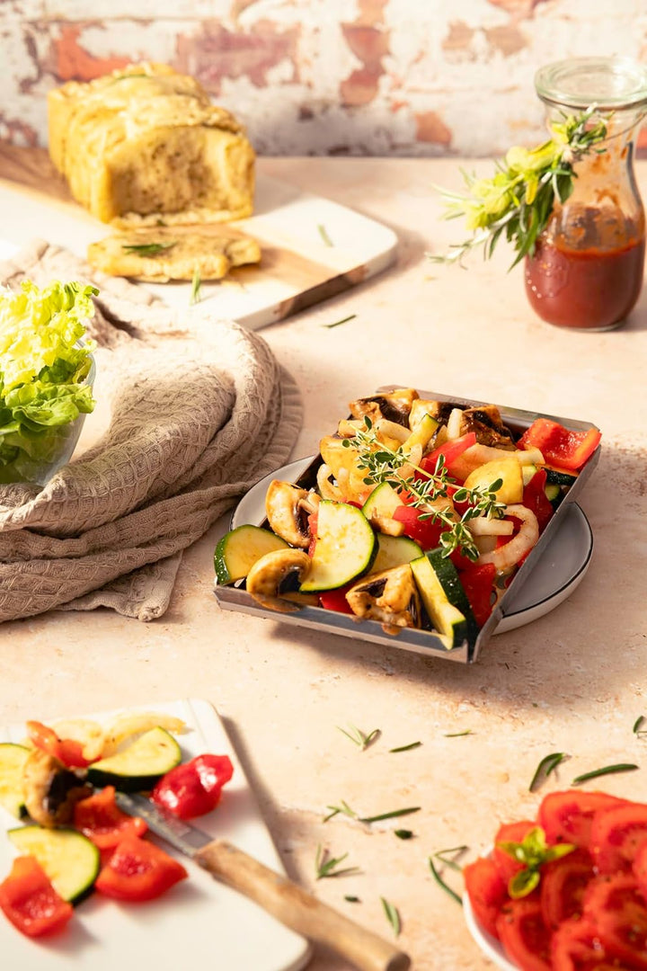 Lares Grillschale aus Rostfreiem Edelstahl - Masse: 30 x 20 x 3,5cm - Massive Ausführung, Wiederverw