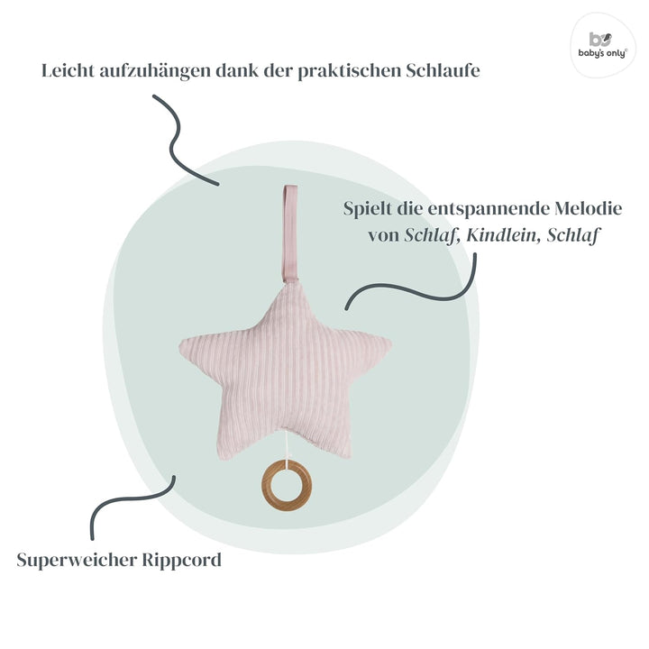 BO Baby's Only - Spieluhr Stern Sense - Aus Rib Corduroy - Alt Rosa - 22x21 cm, Alt Rosa