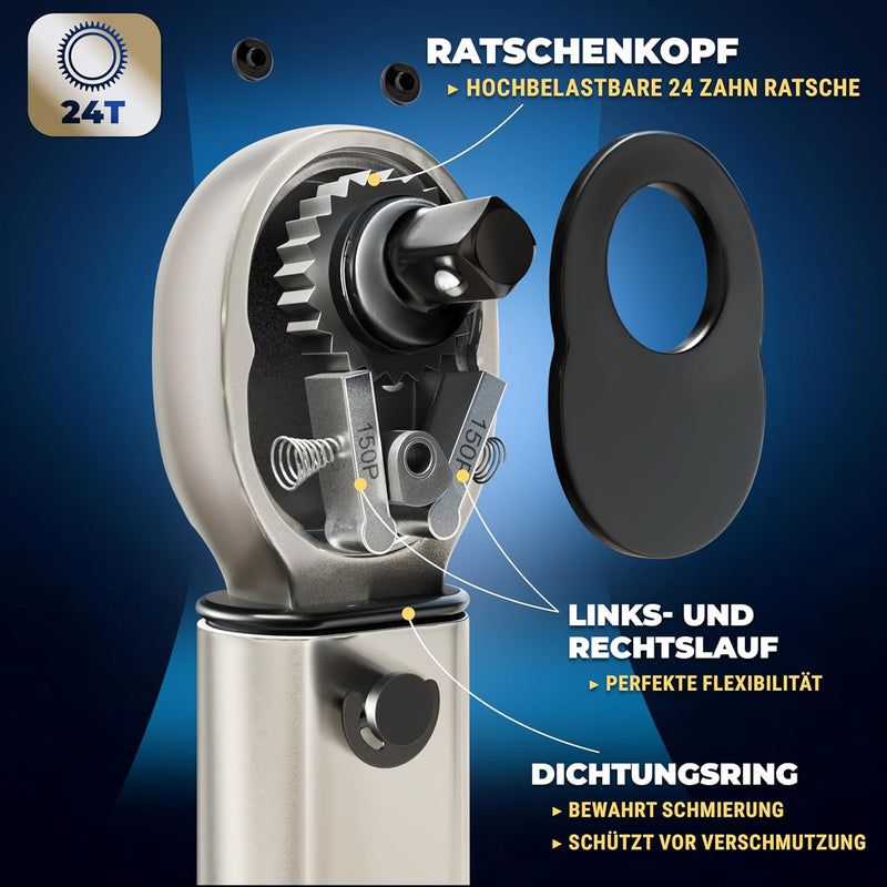 S&R Drehmomentschlüssel Fahrrad & Motorrad SET 1/4", 272 mm, Messbereich 5 bis 25 Nm inkl. 7 Bits: H