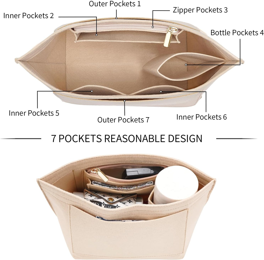 LOUKAYCCI Filz-Organizer-Handtascheneinsatz für Longchamp Le Pliage S, Grösse S, Beige Small Beige,