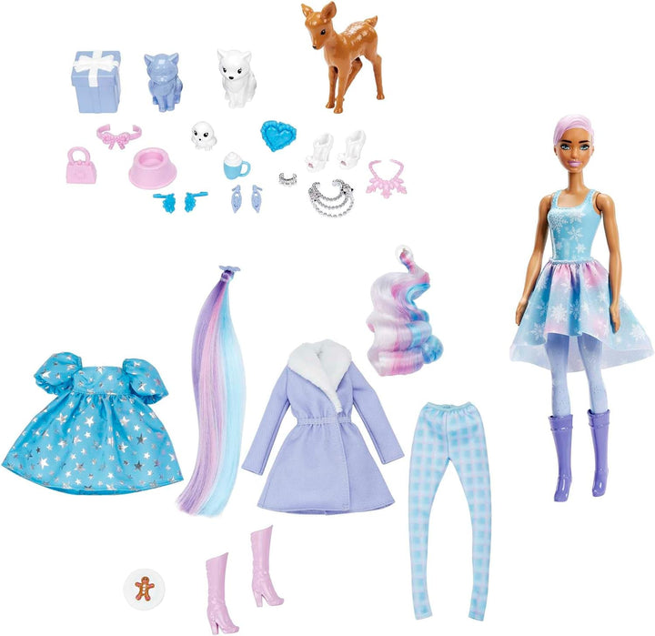 Barbie HJD60 - Color Reveal-Adventskalender, 1 Color Reveal-Puppe und 3 Tiere, Kleidung, Accessoires