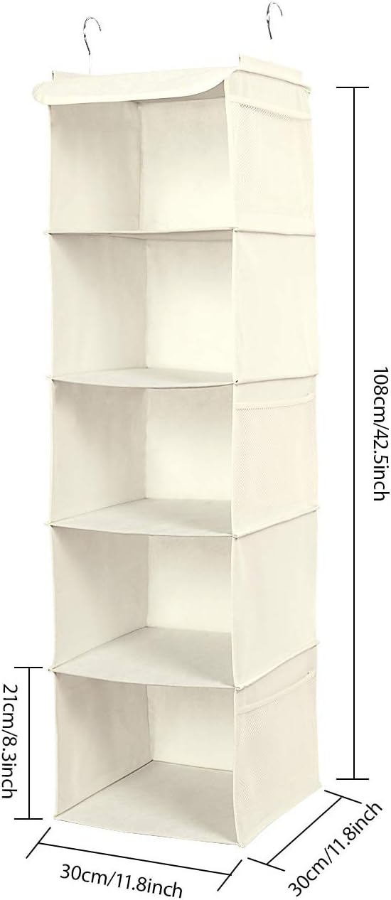 BrilliantJo 2er Set Hängeregal Kleiderschrank Organizer,Hängeregal Stoff, 5 Fächer hochwertige Hänge