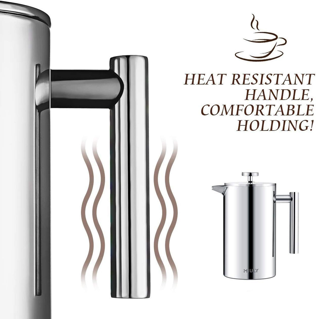 MaxMiuly Kaffeebereiter French Press 0,35 Liter Klein Kaffeezubereiter Doppelwandige Edelstahl Franz
