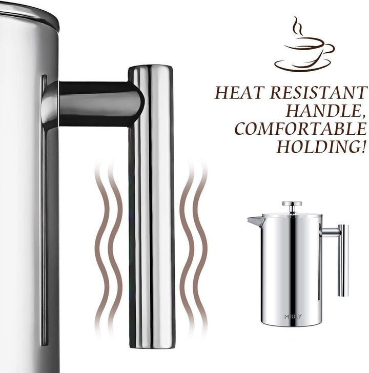 MaxMiuly Kaffeebereiter French Press 0,35 Liter Klein Kaffeezubereiter Doppelwandige Edelstahl Franz