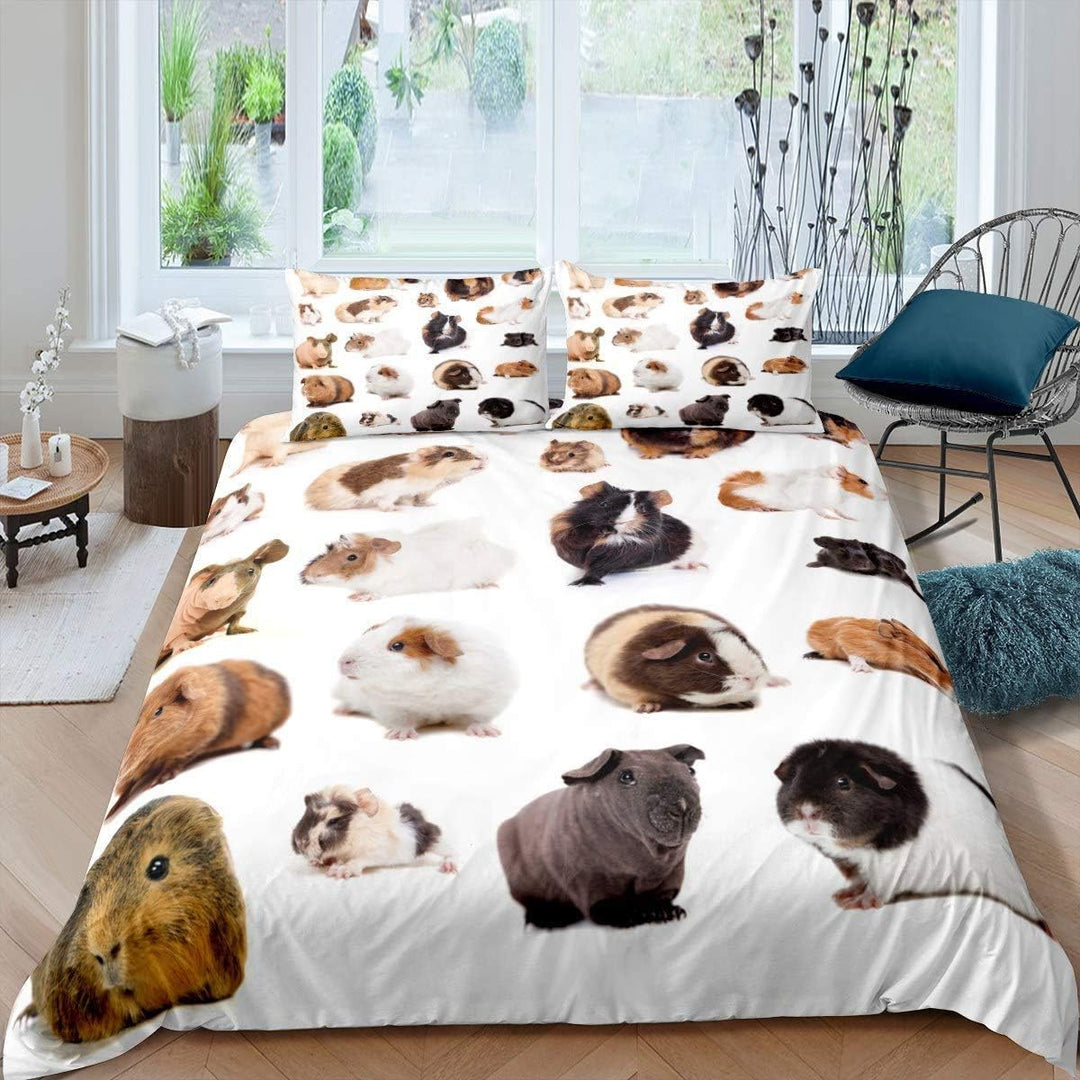 Loussiesd Nettes Meerschweinchen Betten Set Kinder 3D Cavy Muster Bettbezug Set Schönes Haustier Ged