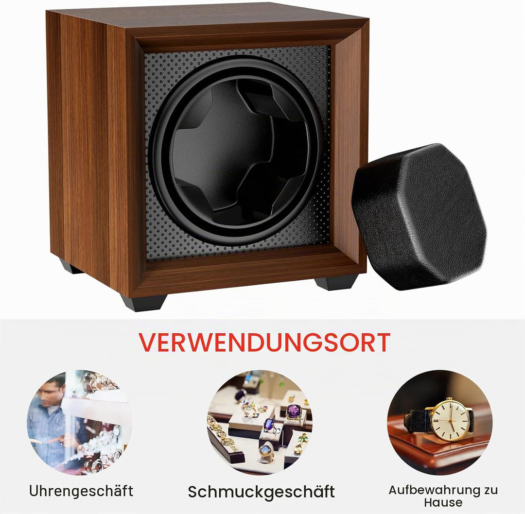 Fousenuk uhrenbeweger für automatikuhren mit leisem Motor, 2 einstellmodi, quadratisch nussbaumfarbe