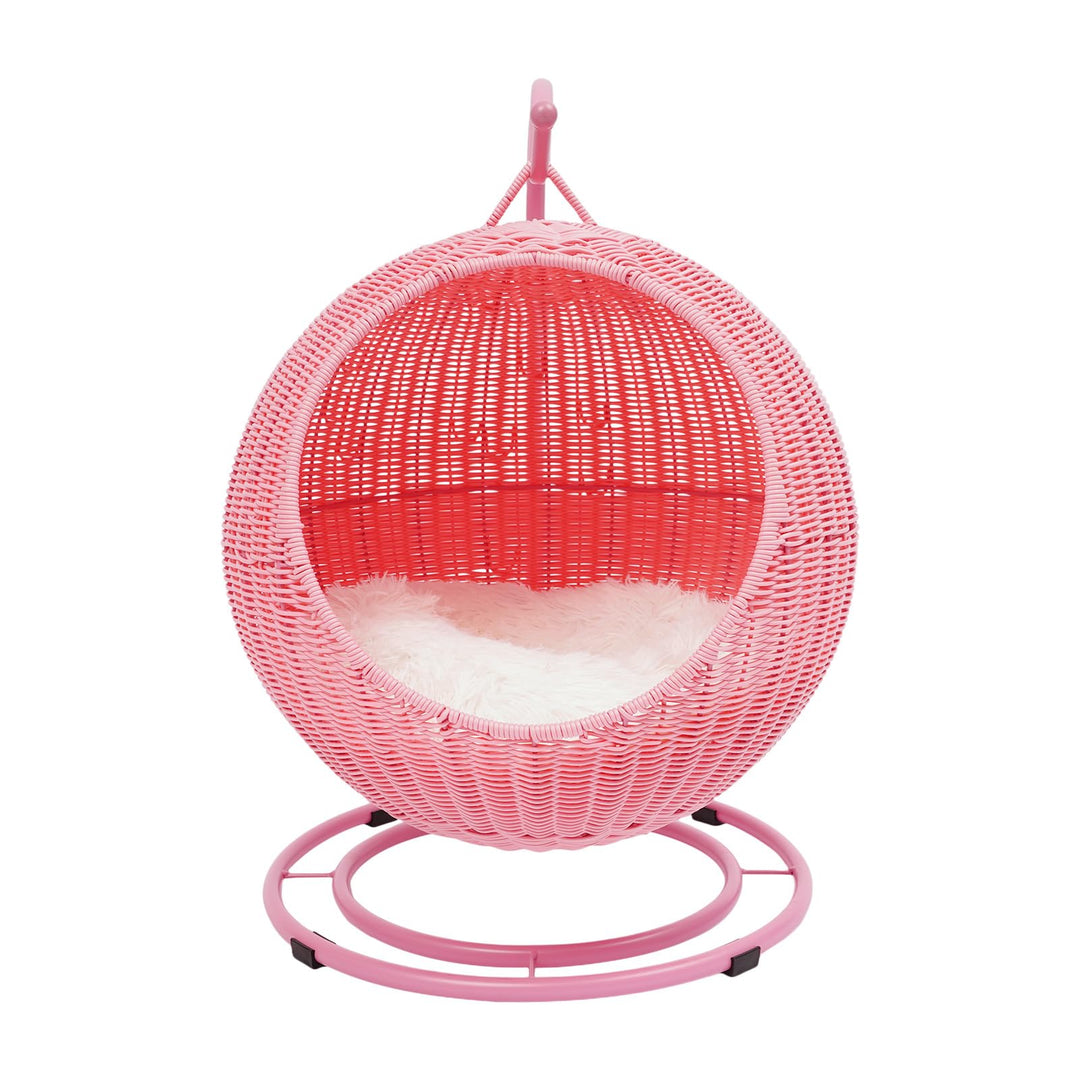 KatzenhäNgematte,Rattan äHnliche HäNgekorb-KatzenhöHle, Freistehend, Gelb Braun Rosa 7,5 Kg Lasten K