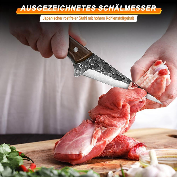MDHAND Metzgermesser Set 3-teilig Handgeschmiedetes Serbisches Kochmesser Set mit Ausbeinmesser & Ha