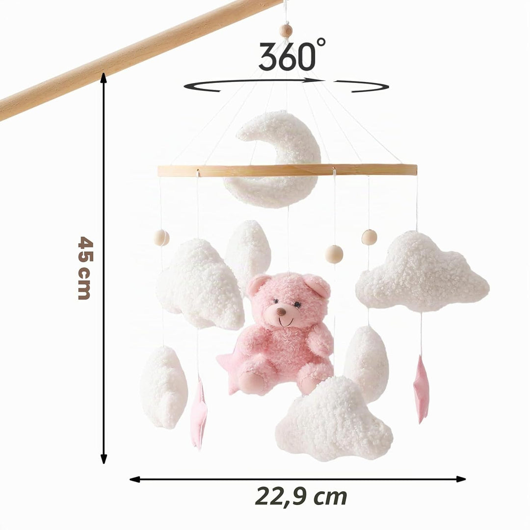 Herfair Mobile Baby Bettglocke mit Teddybär Hölz Mädchen Hängende Mobile Windspiel für Babybett Kind