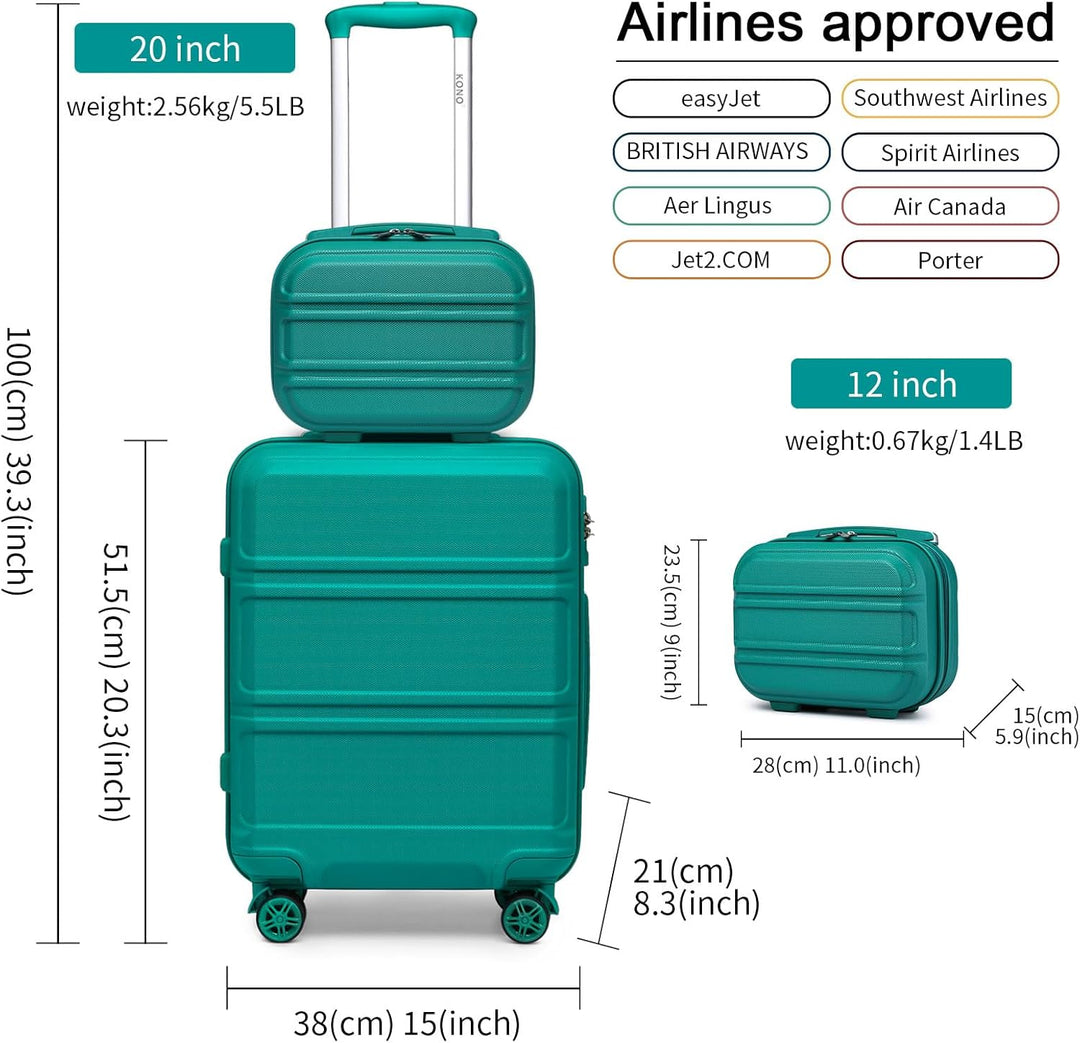 KONO 2er Kofferset ABS Hartschalen Hardcase Trolley TSA-Schloss 55cm Reisekoffer Boardcase + Handgep