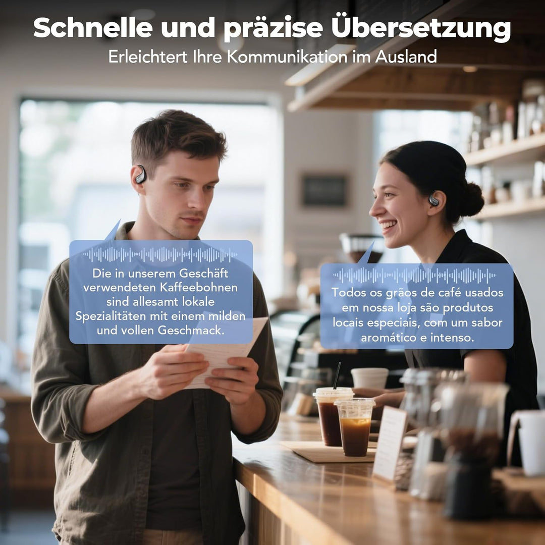 BEARTAIN Ki Übersetzer Kopfhörer, 3-in-1 Übersetzungskopfhörer mit echtzeit übersetzung, 150 Sprache