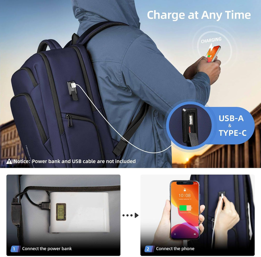 Gross laptop rucksack herren, Business Backpack Men with17,3 Inch Laptop Compartment with USB Chargi