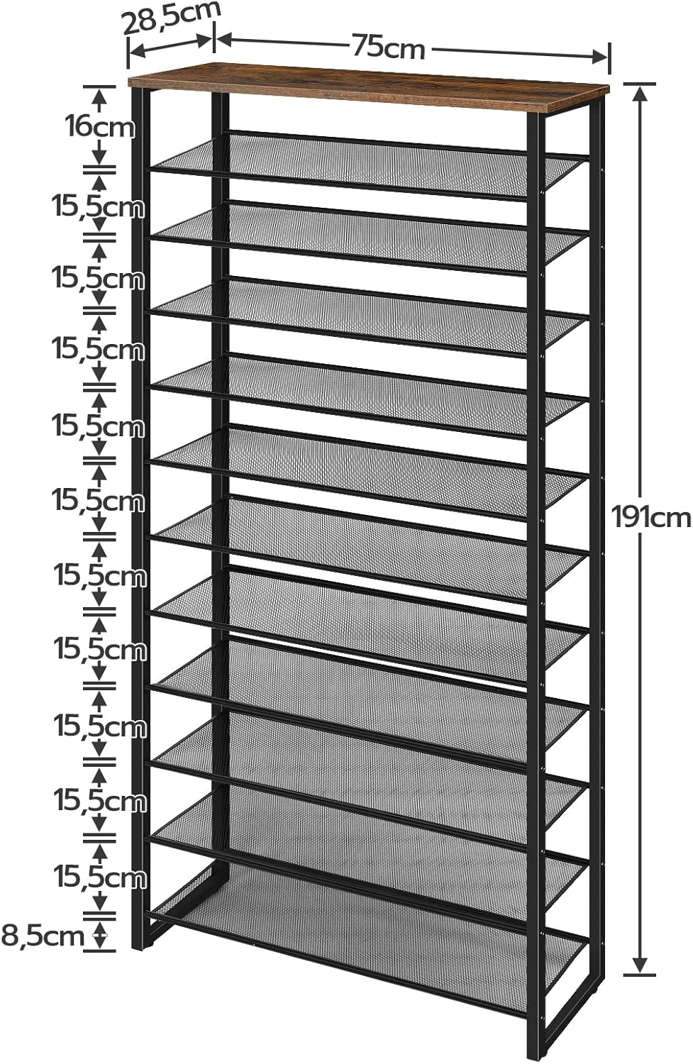 HOOBRO Grosse Schuhregal, 12-stöckiges Schuhablage, Schuhschrank hoch, für 35-45 Paar Schuhe, Metall