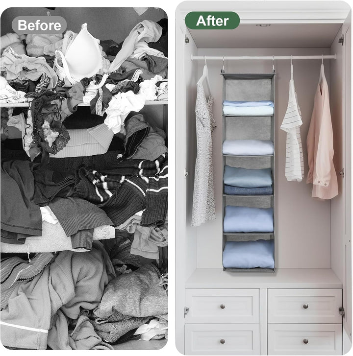 AiQInu Hängeregal Kleiderschrank,Hängeaufbewahrung Schrank Organizer mit 5 Fächern,Faltbar Platzspar