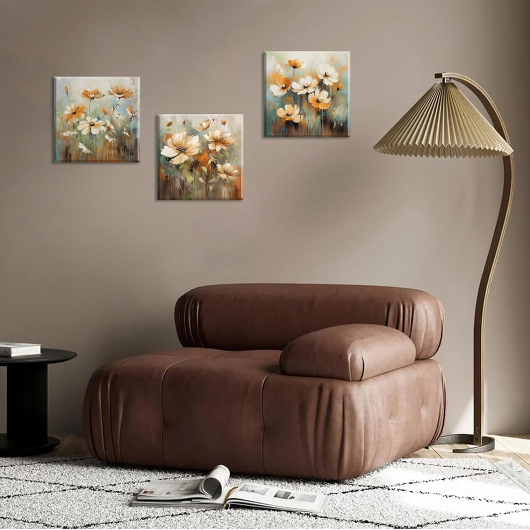Piy Painting 3Teilig Abstrakt Floral Wandbilder Wohnzimmer Wildblumen Pflanzen Leinwand Bilder Schme