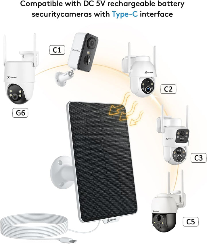 COCOCAM 3,5W Solarpanel für Batteriekameras, Kompatibel mit DC 5V-Batteriekameras mit Typ-C-Schnitts
