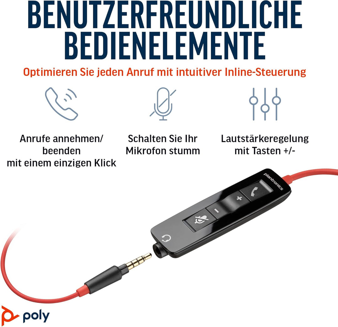 Schnurgebundenes Headset Poly Blackwire 5210 (Plantronics) Flexibler Mikrofonarm mit Noise Cancellin
