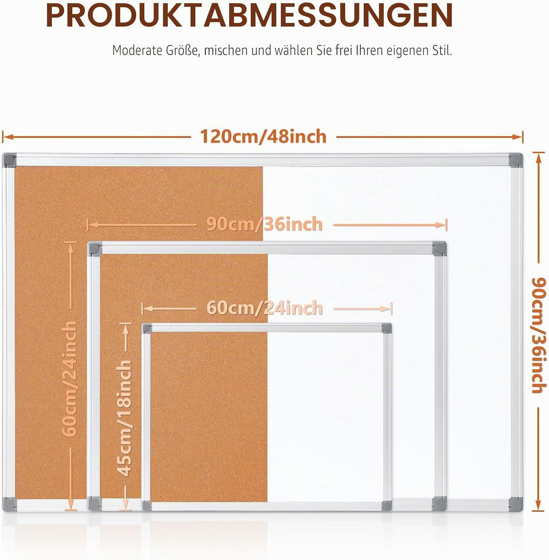 Swansea Whiteboard Magnettafel und Pinnwand Kork Wand Deko mit Aluminiumrahmen für Wohnung, Büro, Kü