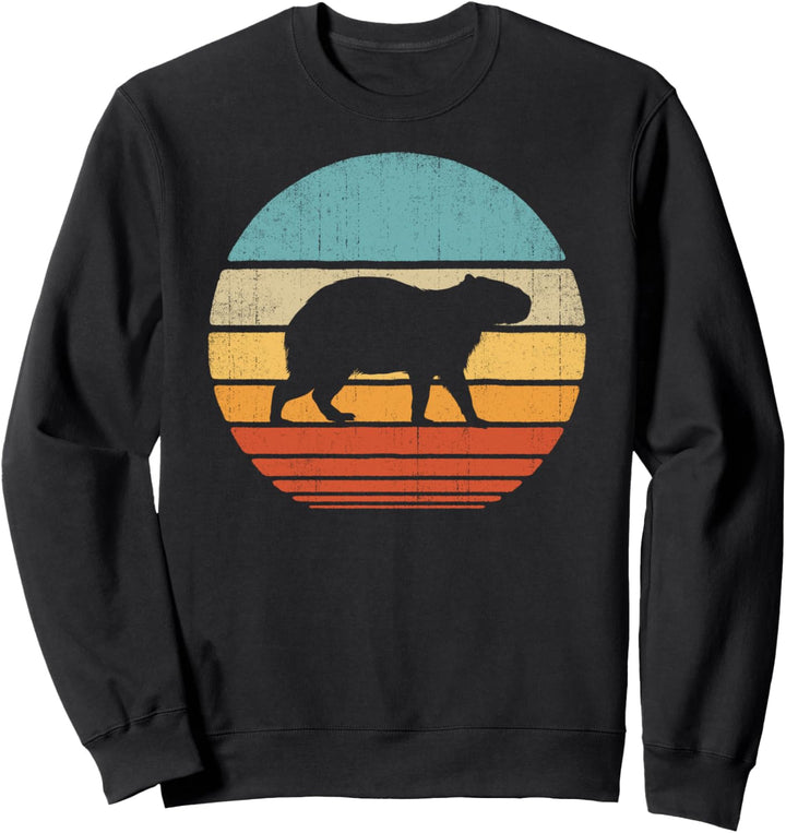 Capybara Retro Vintage 60er 70er Jahre Sonnenuntergang Nager Tier Herren Sweatshirt