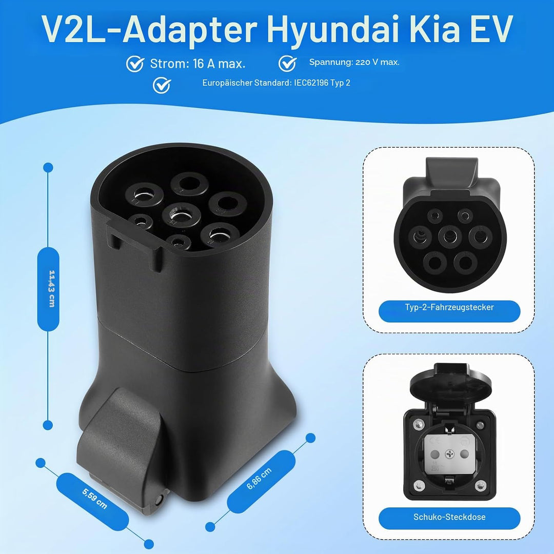 EV Ladeadapter Typ 2 auf Schuko-Stecker – 3,5 kW 16 A 220 V – tragbar & widerstandsfähig IP44 – komp