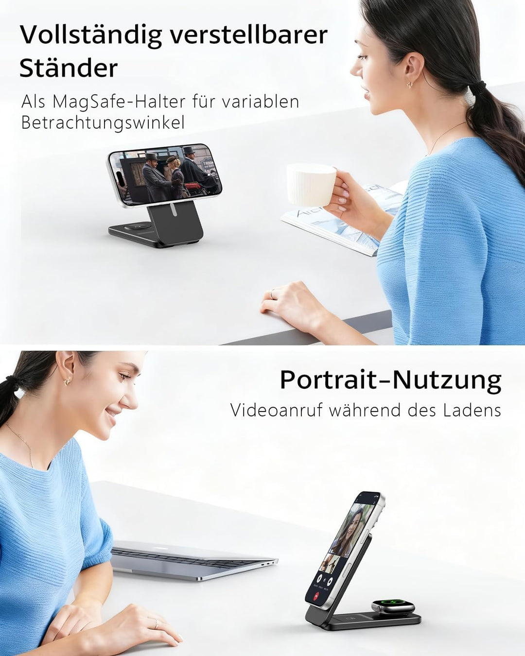 Ladestation Apple Watch und iPhone, Magnetische 3 in 1 Ladestation für iPhone 17/16/15/14/13/12 Seri