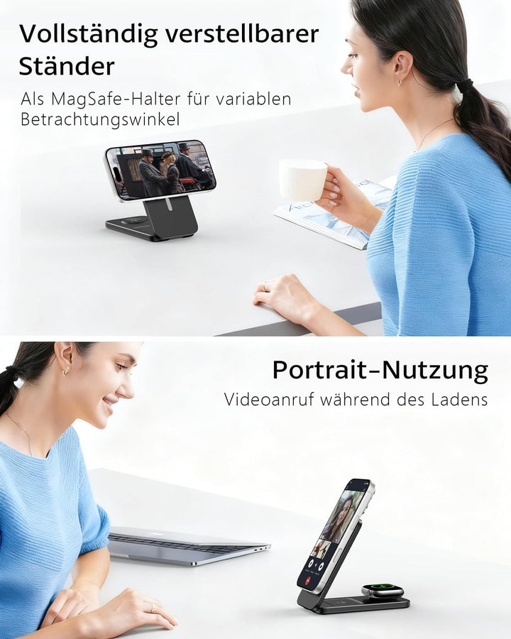 Ladestation Apple Watch und iPhone, Magnetische 3 in 1 Ladestation für iPhone 17/16/15/14/13/12 Seri