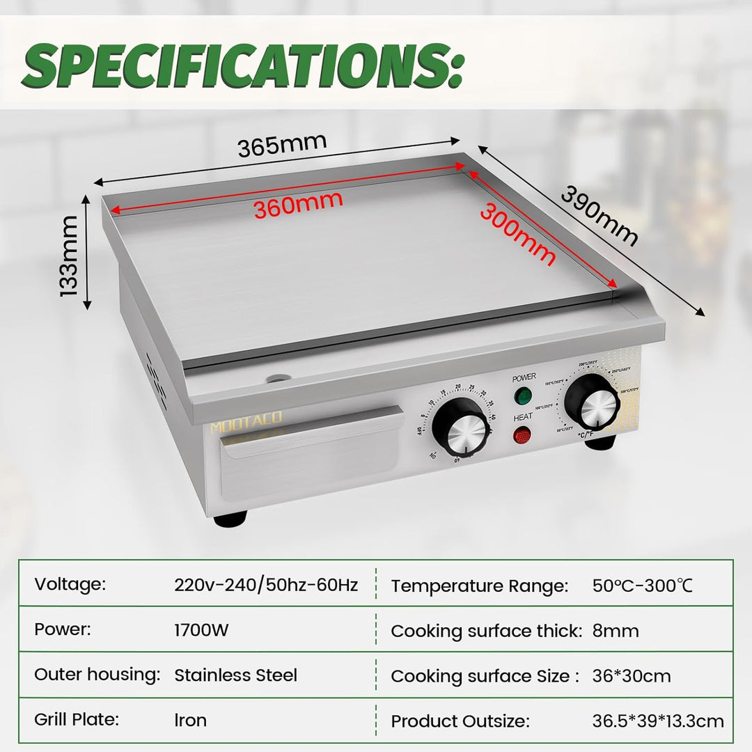 Elektrische Grillplattemit Zeitschaltuhr, Profi Gastro Elektrogrill Elektrische Grillplatte mit 36 x