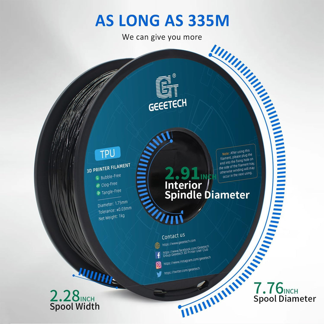 GEEETECH TPU Filament 1,75 mm +/- 0,02 mm für 3D Drucker, 1KG 1 Spool Schwarz Schwarz 1KG, Schwarz 1